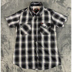 Dixxon Flannel Co. Men’s SZ S Black Plaid Button Up Short Sleeve Shirt Blackline